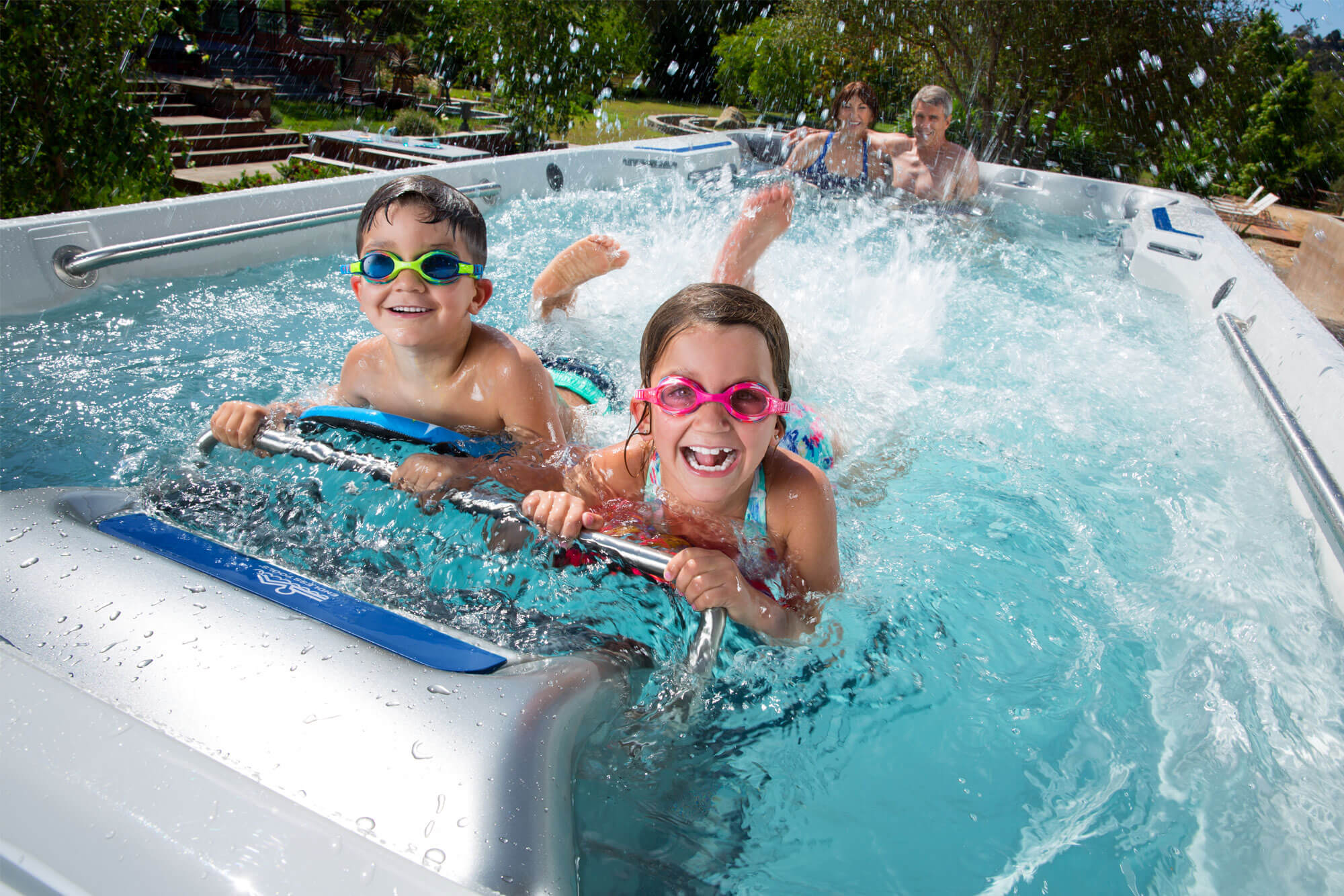 Family relaxing together in a Hot Spring hot tub